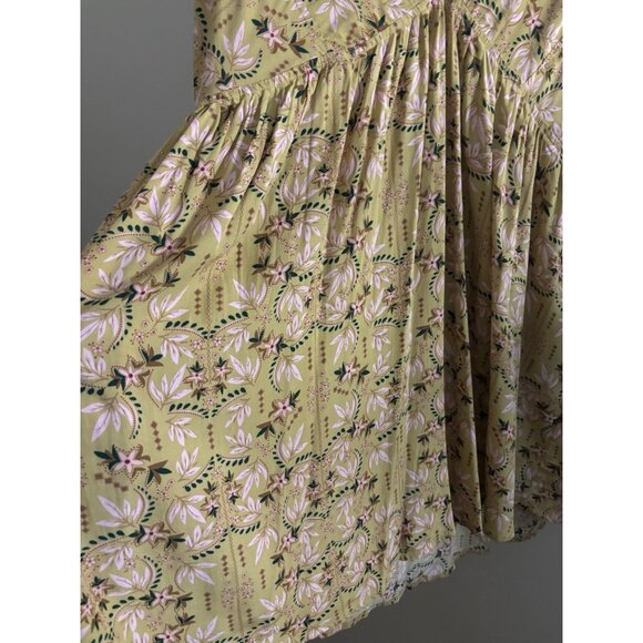 Natural Life Rayon Oversized Flowy Floral Mustard Dress Large Summer Cottagecore - Picture 5 of 10